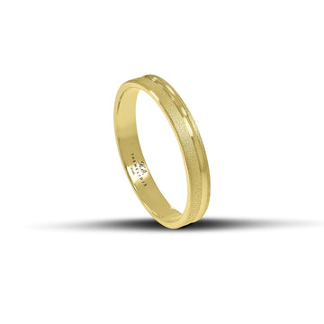 Χρυσές βέρες γάμου 3.5 mm, ματ με λουστρέ γραμμή στο κέντρο, χειροποίητες και κομψές, διαθέσιμες σε 9, 14, 18 ή 22 καράτια.